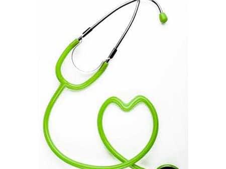 Green stethoscope with a heart-shaped tube and metal chest piece. - Olive Oil Times