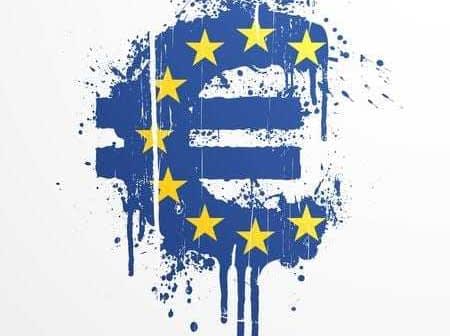 Graffiti art featuring the Euro symbol with blue background and yellow stars. - Olive Oil Times