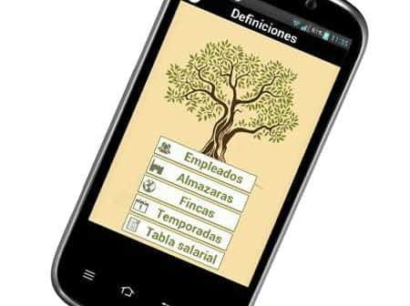 Mobile phone displaying an application interface with a tree graphic and menu options related to olive oil. - Olive Oil Times
