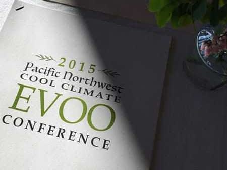 Printed material for the 2015 Pacific Northwest Cool Climate EVOO Conference with green and black text. - Olive Oil Times