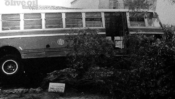 An old bus partially obscured by vegetation, showing signs of wear and age. - Olive Oil Times