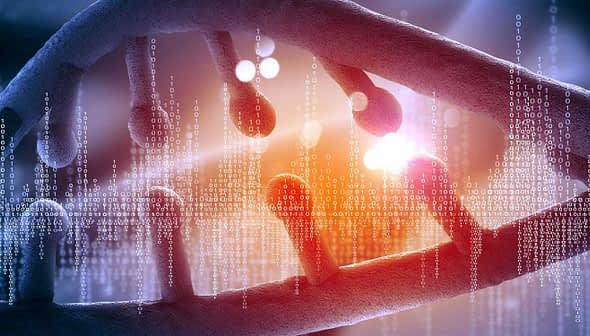 A digital illustration of a DNA double helix with binary code overlay. - Olive Oil Times