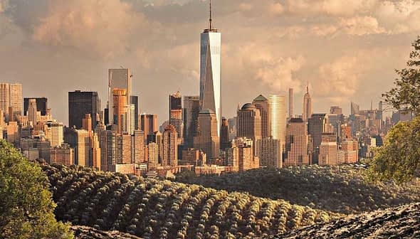 Panoramic view of New York City skyline featuring One World Trade Center and surrounding buildings. - Olive Oil Times