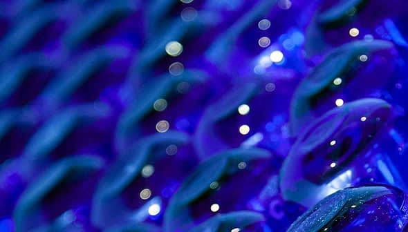 Close-up view of a collection of blue glass bottles arranged in a pattern. - Olive Oil Times