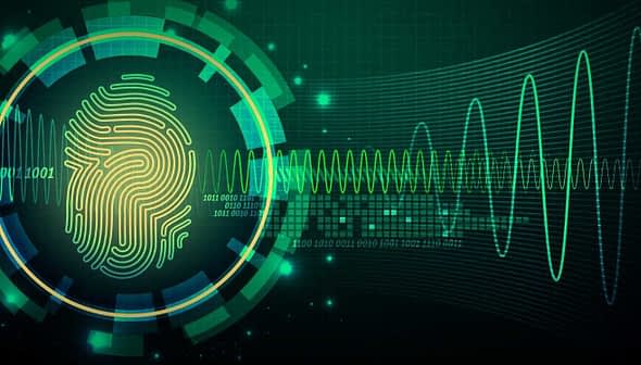 A digital fingerprint graphic surrounded by a circular design and waveform patterns. - Olive Oil Times