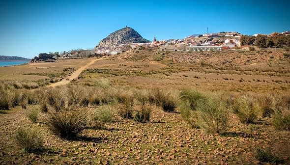 A landscape featuring a hill with a village at its base and dry vegetation in the foreground. - Olive Oil Times