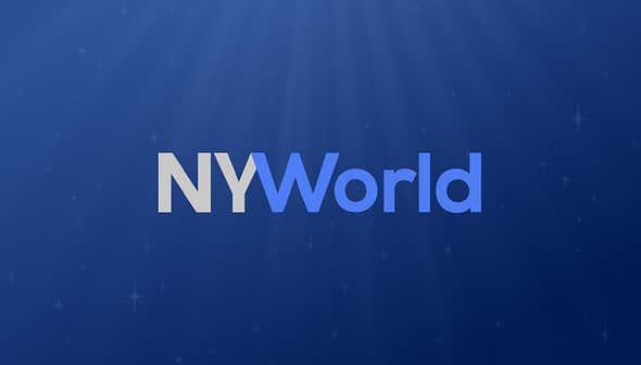 Logo design featuring the text 'NYWorld' in stylized typography against a blue background. - Olive Oil Times
