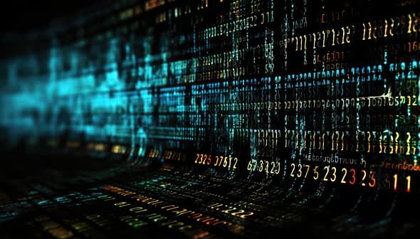 Abstract representation of digital data with numbers and symbols on a dark background. - Olive Oil Times