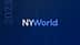 Diseño de logotipo para NYWorld 2023 con texto estilizado sobre fondo azul. - Olive Oil Times