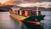 Large container ship loaded with colorful cargo containers navigating calm waters during sunset. - Olive Oil Times