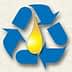 Recycling symbol in blue with a yellow drop representing olive oil at the center. - Olive Oil Times