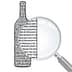 Silhouette of a wine bottle filled with text and a magnifying glass beside it. - Olive Oil Times