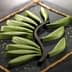 Artistic arrangement of green leaves on a slate background with a black stem. - Olive Oil Times