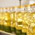 Row of clear plastic bottles filled with vegetable oil on a production line. - Olive Oil Times