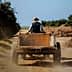 A farmer wearing a hat driving a wooden cart along a dirt path surrounded by vegetation. - Olive Oil Times