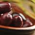 A close-up view of dark olives in a brown bowl with olive branches in the background. - Olive Oil Times