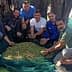 A group of men and women holding olives while standing around a large pile of harvested olives. - Olive Oil Times