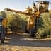 A tractor and a large harvesting machine working in an olive grove during the harvest season. - Olive Oil Times