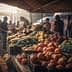 Various fruits and vegetables displayed on tables at a market stall during the day. - Olive Oil Times