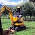 Operator using a mini excavator to dig in an olive grove surrounded by olive trees. - Olive Oil Times
