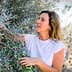 Woman picking olives from a branch of an olive tree in an outdoor setting. - Olive Oil Times
