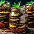 Three jars filled with layers of pickled eggplant slices and herbs in a clear brine. - Olive Oil Times