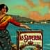 A vintage advertisement featuring a woman standing next to a can of La Superba olive oil by the sea. - Olive Oil Times