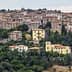 Una vista panorámica de un pueblo toscano con edificios de piedra y techos de terracota rodeados de vegetación. Olive Oil Times
