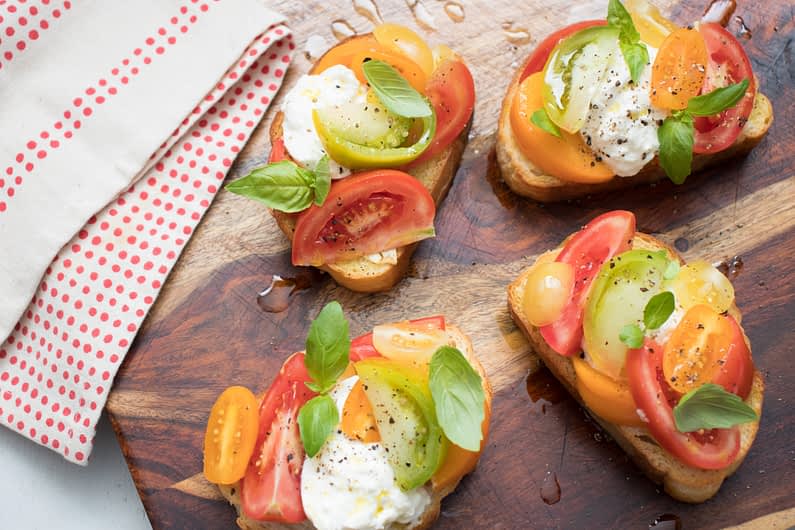 Olive Oil Pomodoro Toasts with Burrata 