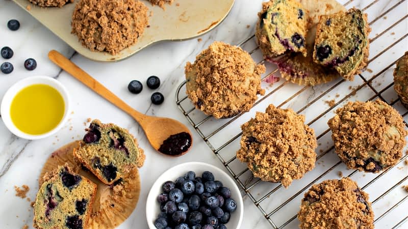 Olive Oil Blueberry Coffee Cake Muffins