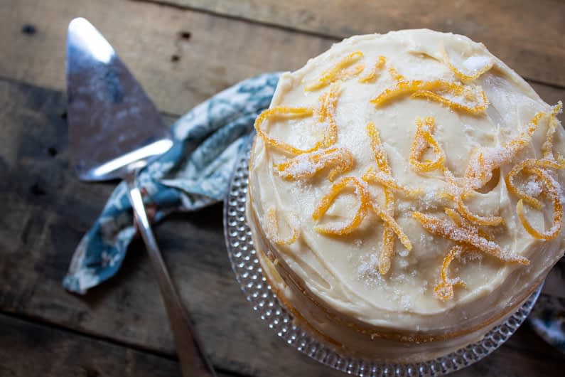 Lemon Olive Oil Cake with Mascarpone Buttercream and Candied Orange