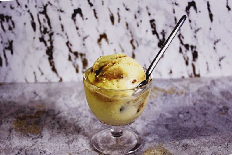 Olive Oil Ice Cream with Caramelized Dates