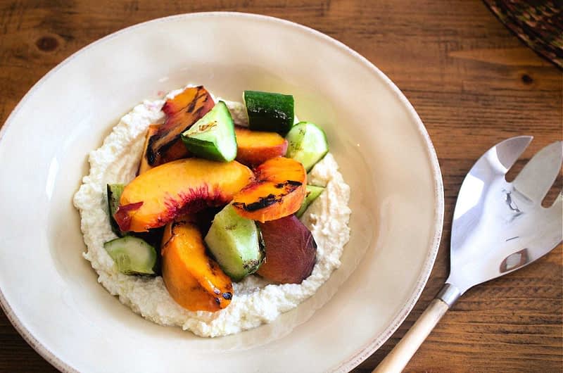 Grilled Peaches and Cucumbers with Ricotta 