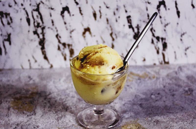 Olive Oil Ice Cream with Caramelized Dates