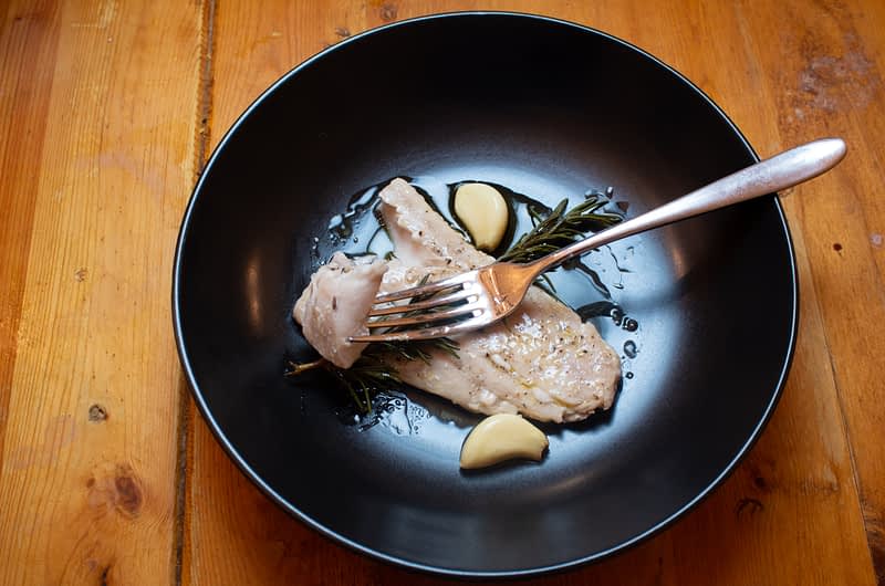 Olive Oil Poached Mahi Mahi with Garlic and Rosemary