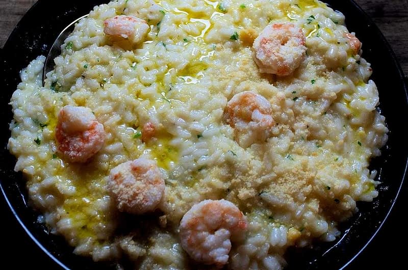 Parmesan and Lemon Risotto with Wine Poached Shrimp