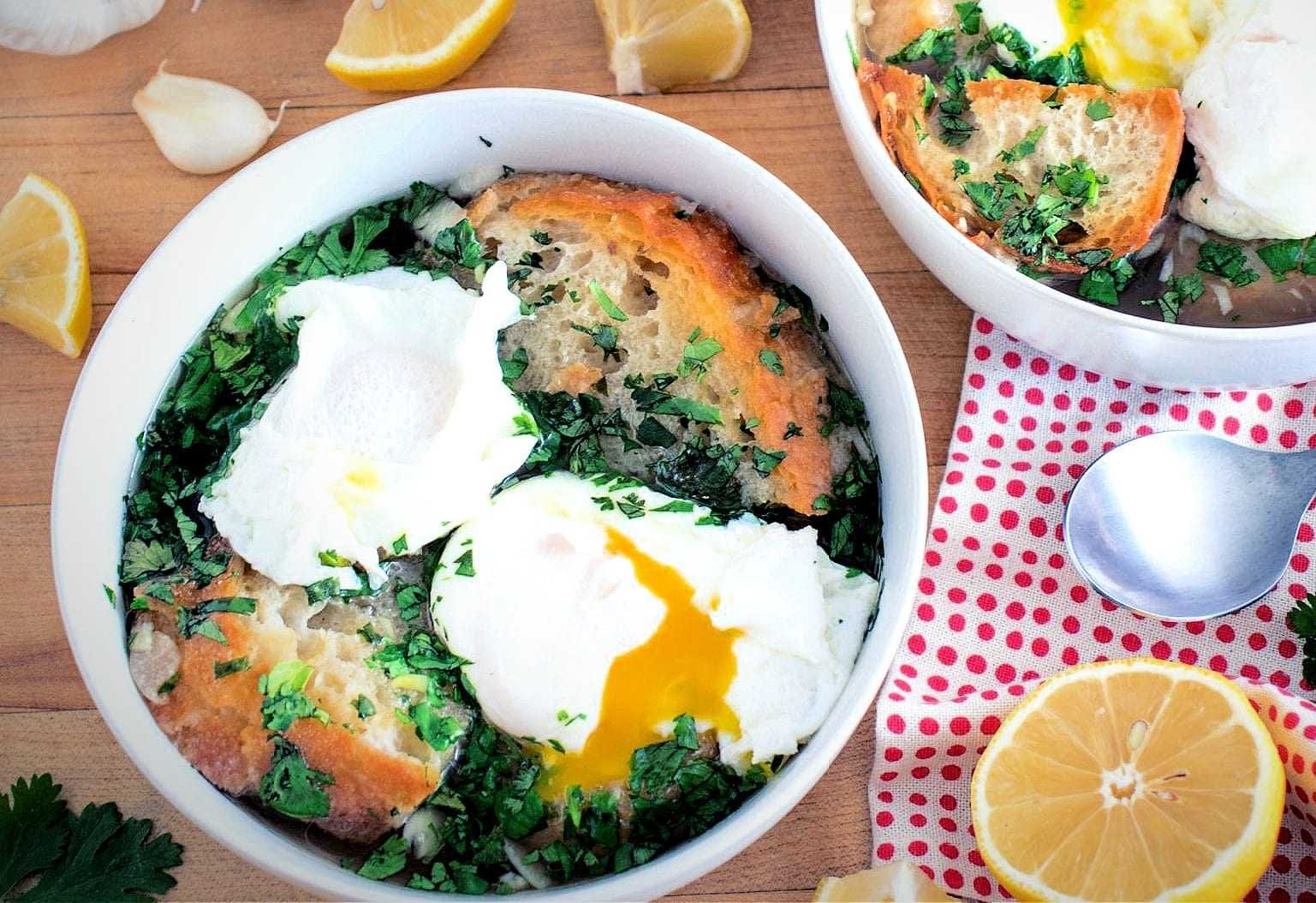 Portuguese Bread Soup with Poached Eggs, Garlic and Olive Oil