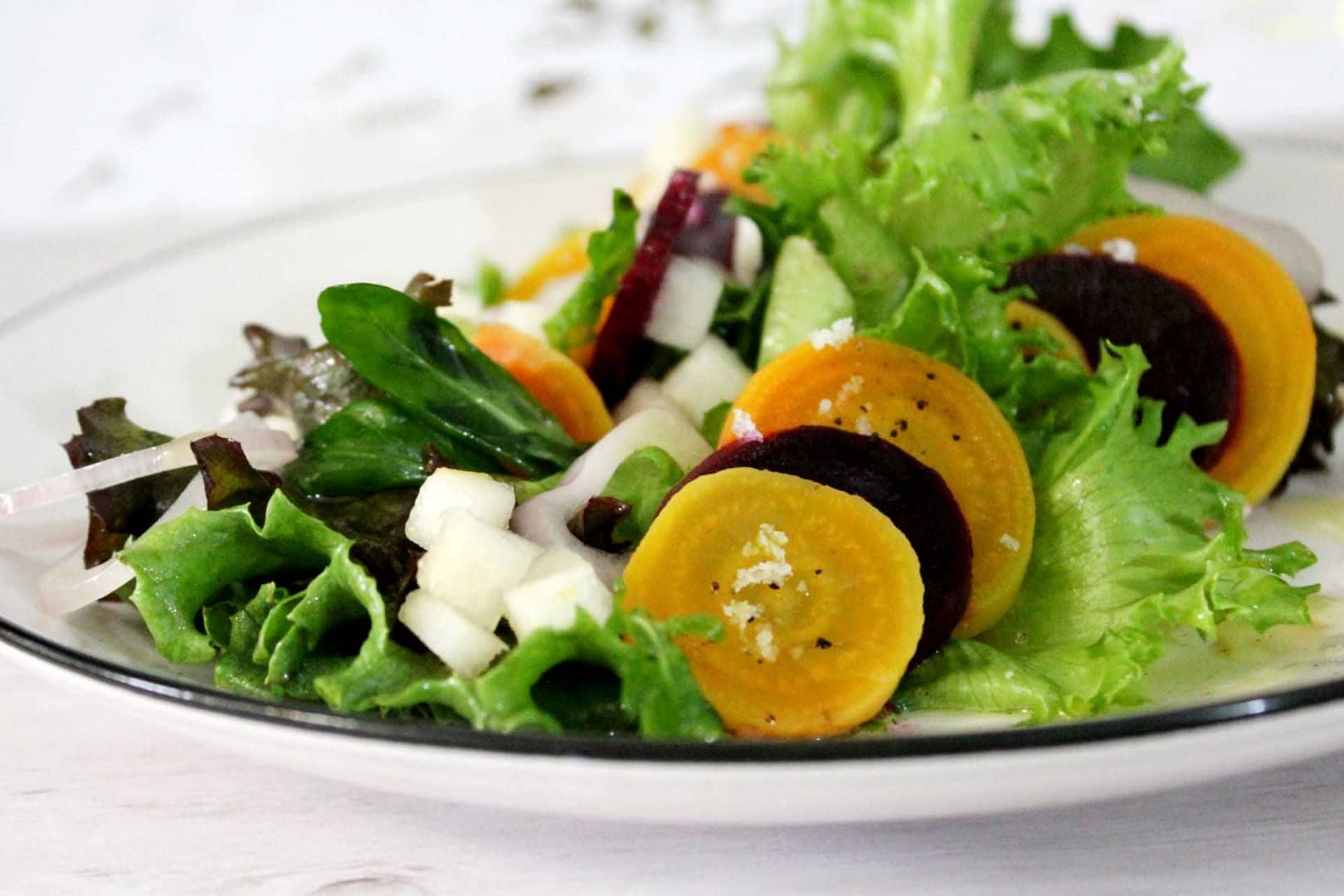 Coffee roasted beets and pear salad