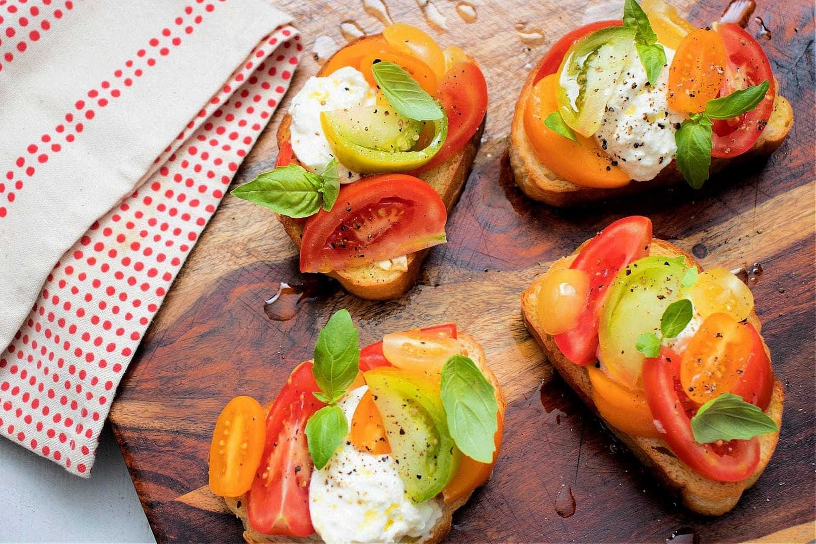 Olive Oil Pomodoro Toasts with Burrata