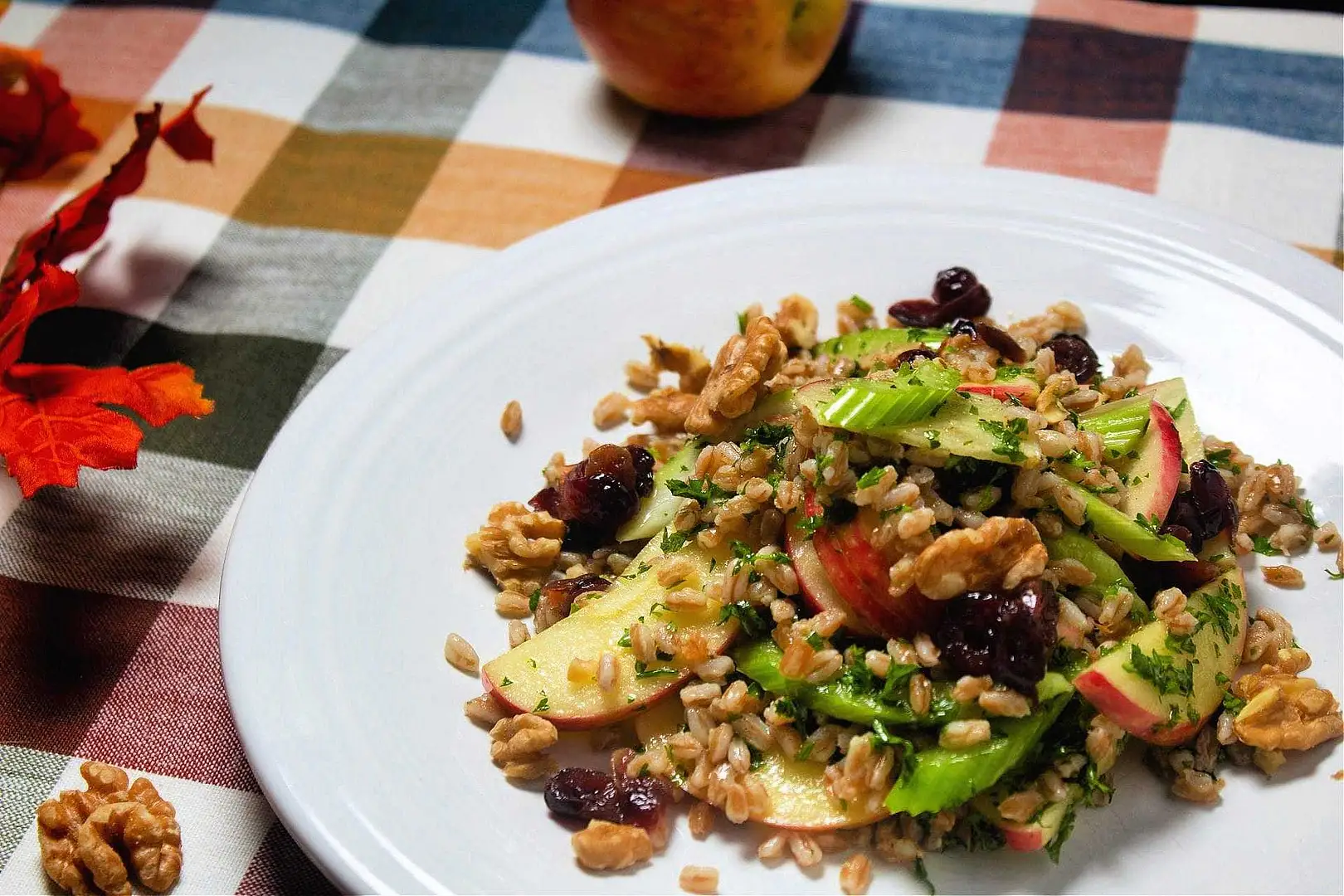 Fall Farro Tabbouleh with Spiced Cranberries and Honey Crisp Apples