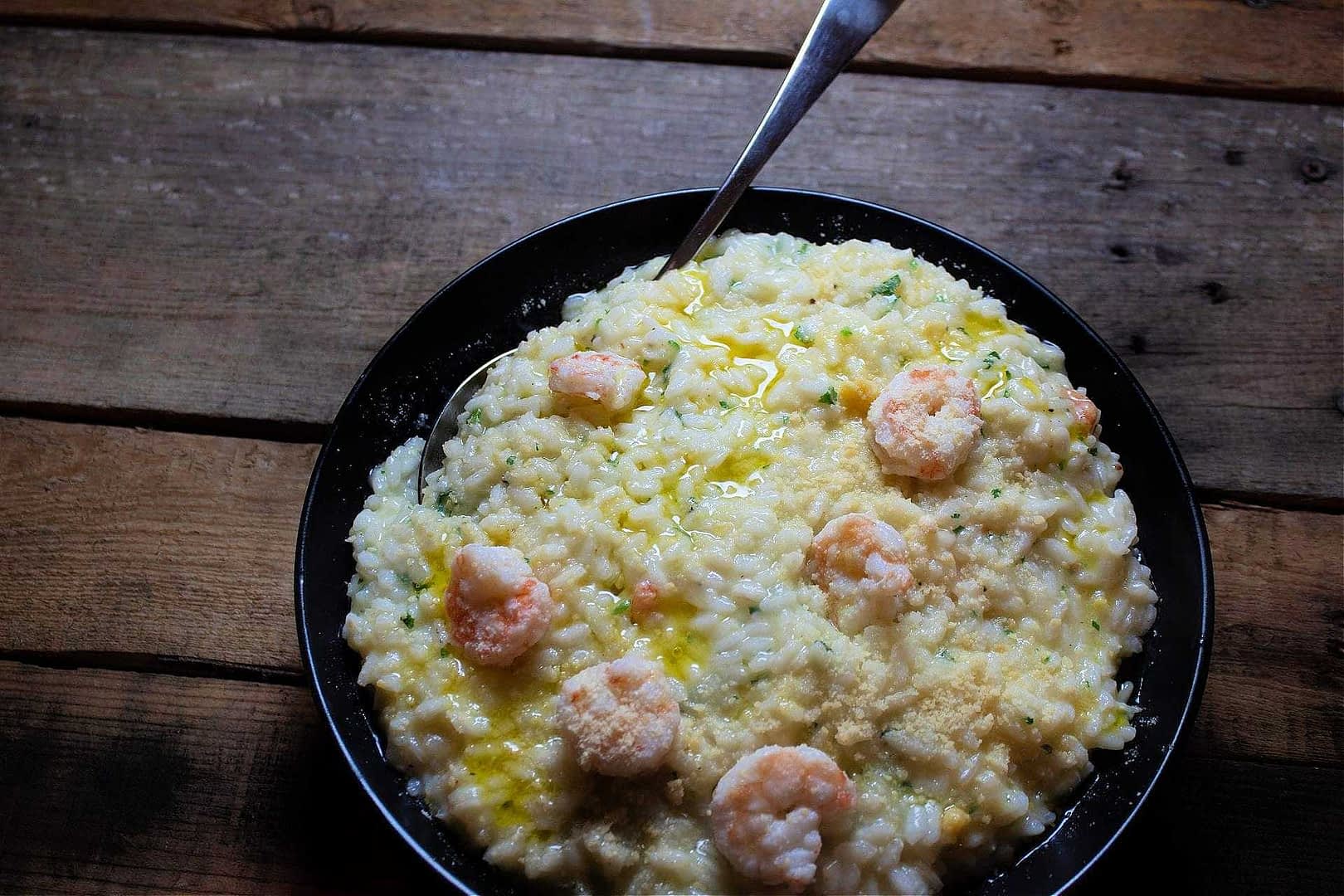 Parmesan and Lemon Risotto with Wine Poached Shrimp