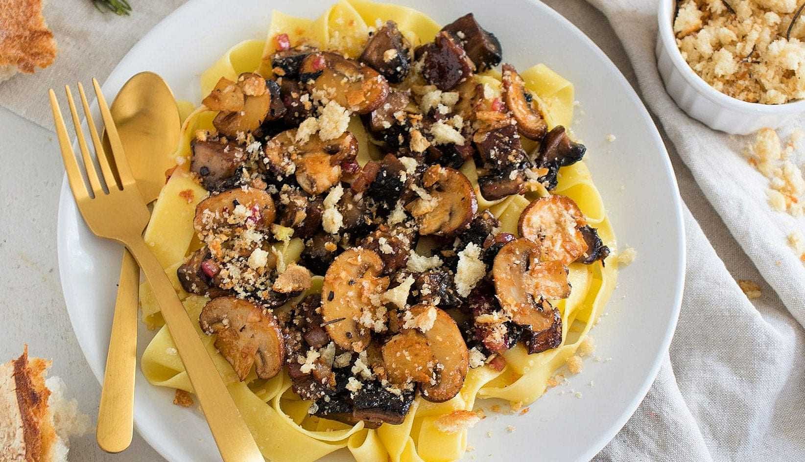 Mushroom Pappardelle with Pangritata