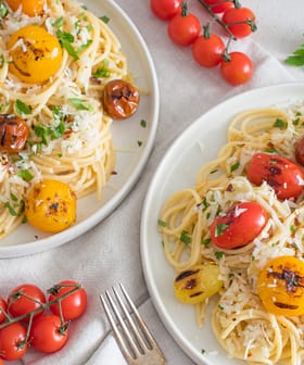 Pasta Aglio e Olio with Grilled Tomatoes