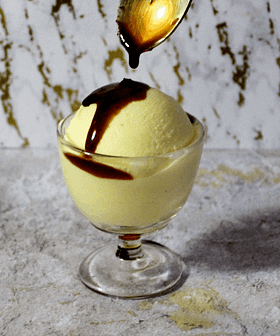 Olive Oil Ice Cream with Caramelized Dates