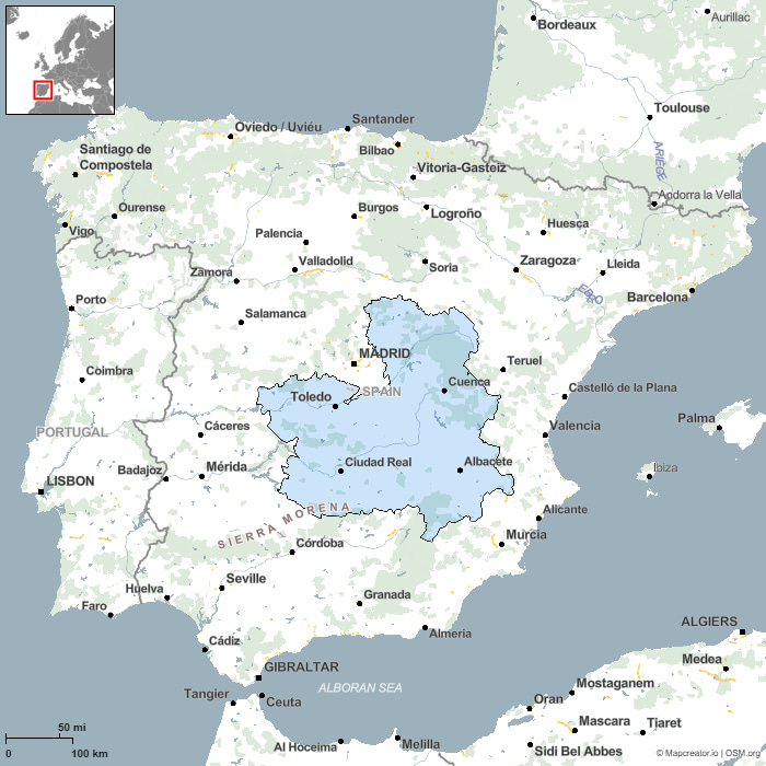 Map of SPAIN with its fifty PROVINCES and CAPITALS. 