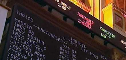 Electronic stock market ticker displaying various indices and their values in a financial setting. - Olive Oil Times