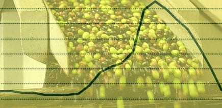 Graph showing olive oil production trends alongside a container of olives. - Olive Oil Times