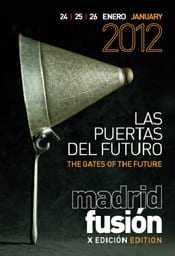 Poster for Madrid Fusion 2012 featuring a bell and event details in Spanish and English. - Olive Oil Times