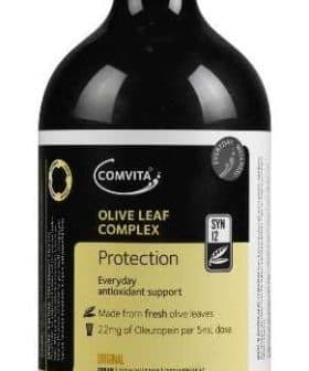 Black bottle of Comvita Olive Leaf Complex with a label indicating protection and antioxidant support. - Olive Oil Times