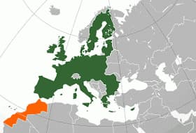 Map of Europe with Morocco highlighted in orange and the rest of Europe in green. - Olive Oil Times